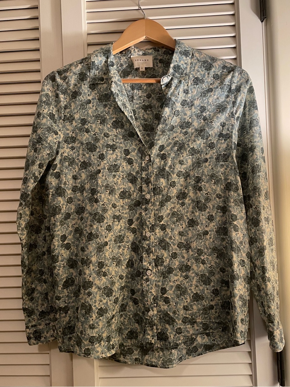 Sezane Pierro shirt in green flowers sz FR 36 / US 4